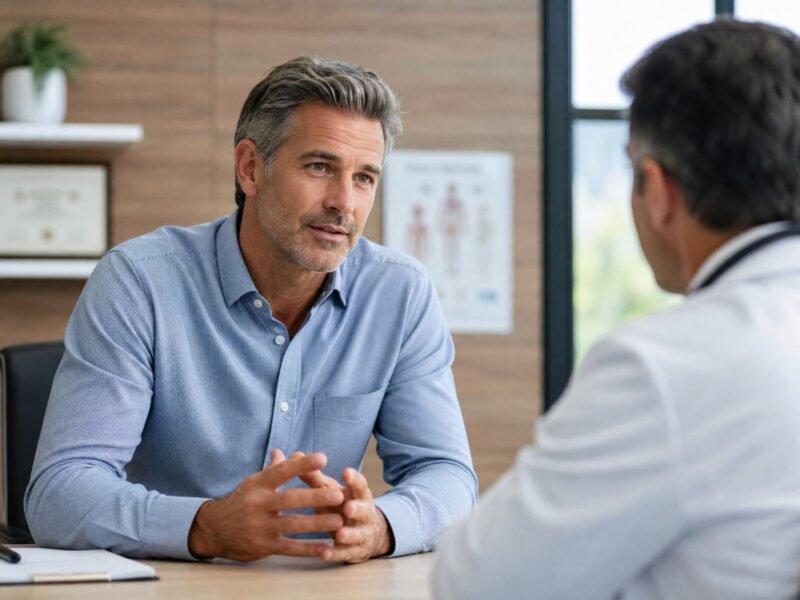 A man talking through his symptoms with a provider