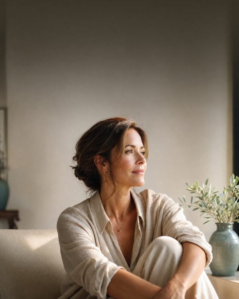 A woman sitting by a window, deep in thought